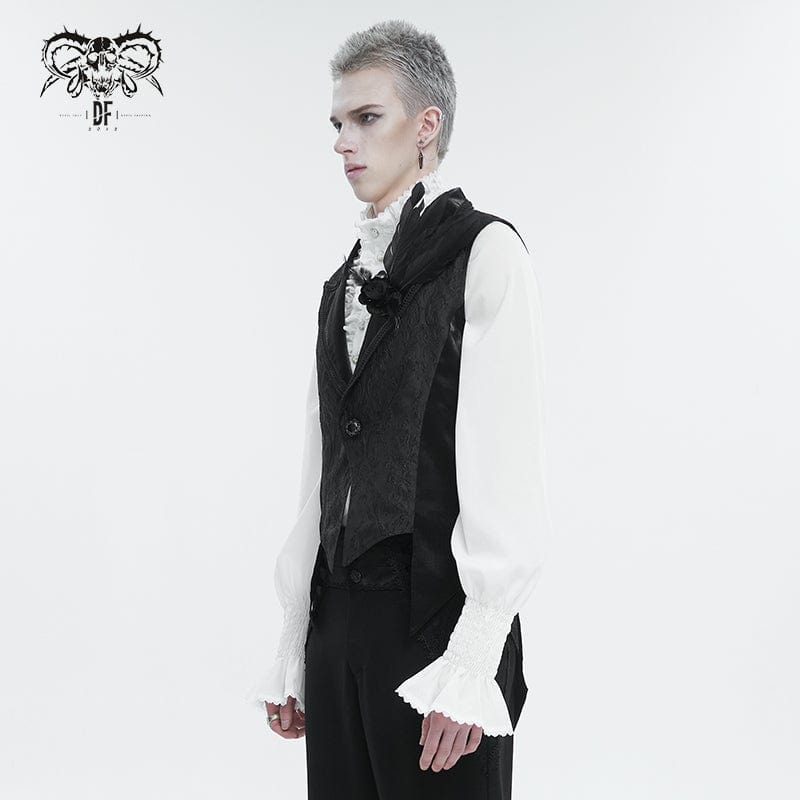 DEVIL FASHION Men's Gothic Feather Swallow-tailed Waistcoat Black