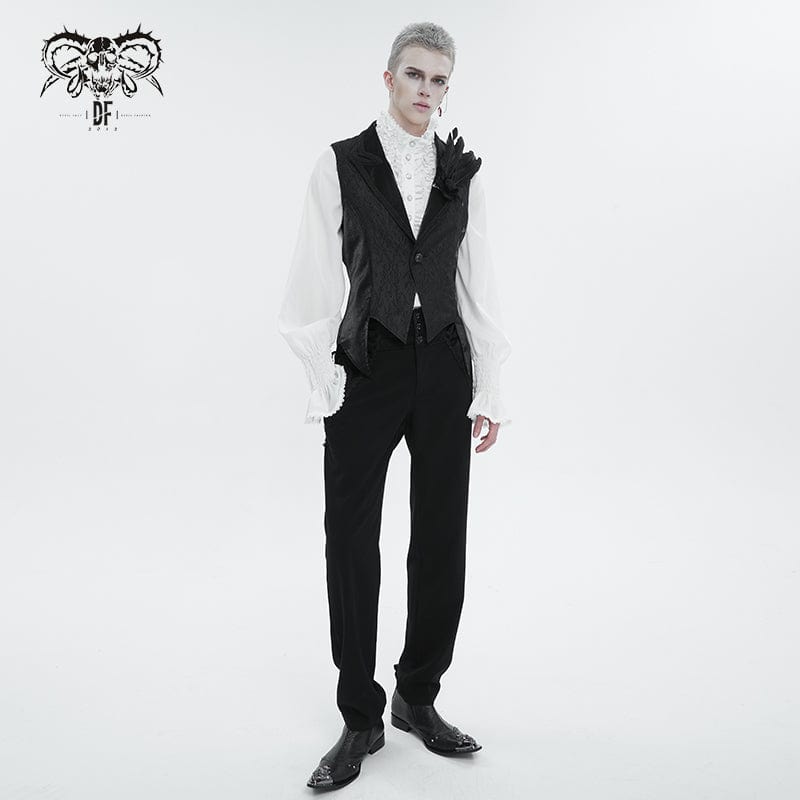 DEVIL FASHION Men's Gothic Feather Swallow-tailed Waistcoat Black