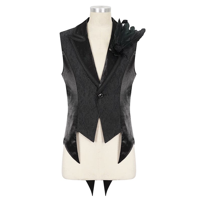 DEVIL FASHION Men's Gothic Feather Swallow-tailed Waistcoat Black