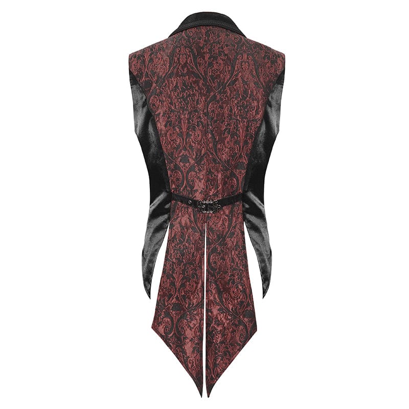 DEVIL FASHION Men's Gothic Feather Swallow-tailed Waistcoat Red