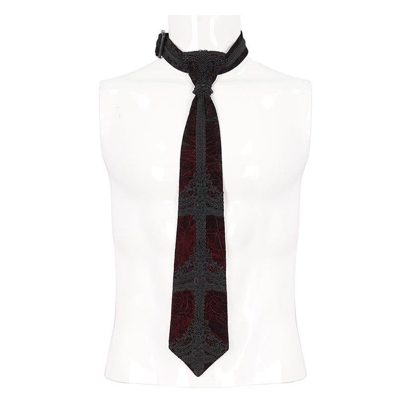 DEVIL FASHION Men's Gothic Floral Embroidered Double Color Necktie