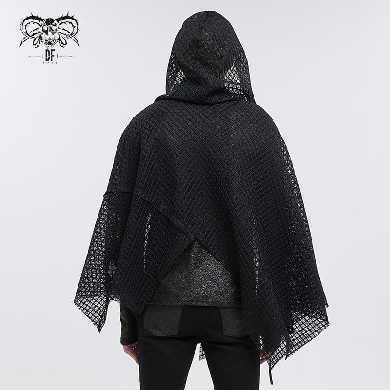 DEVIL FASHION Men's Gothic Irregular Mesh Cloak with Hood