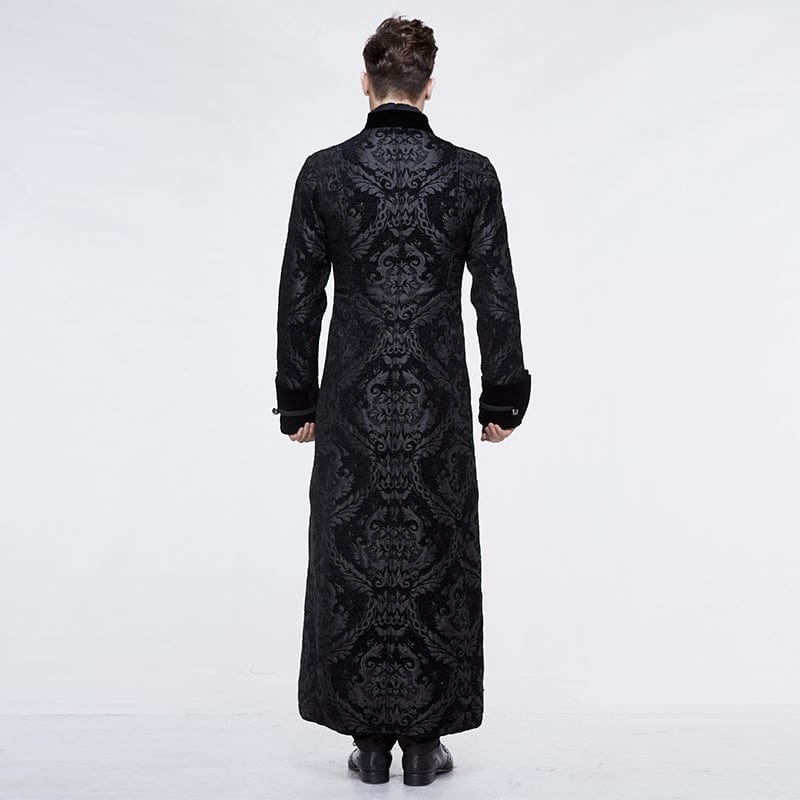DEVIL FASHION Men's Gothic Plunging Totem Embroidered Long Coat