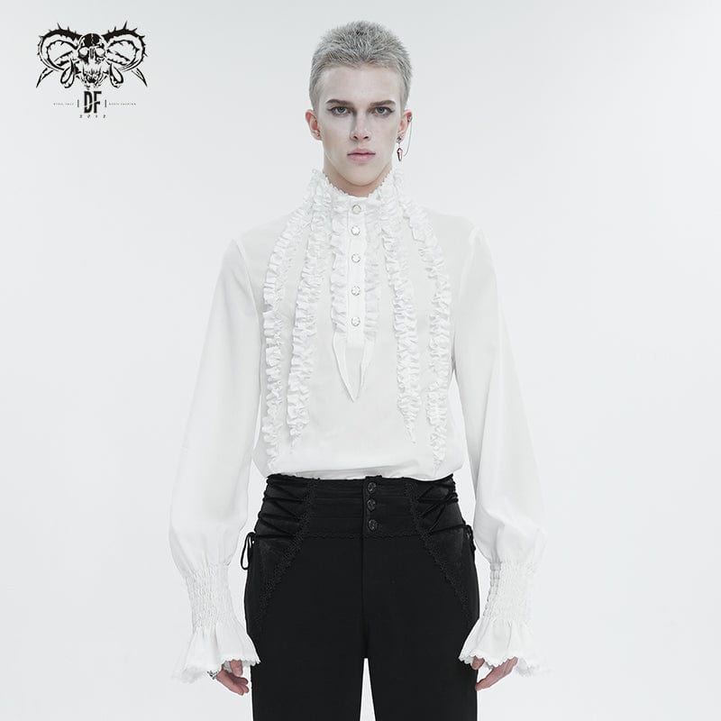 DEVIL FASHION Men's Gothic Puff Sleeved Ruffled Shirt White