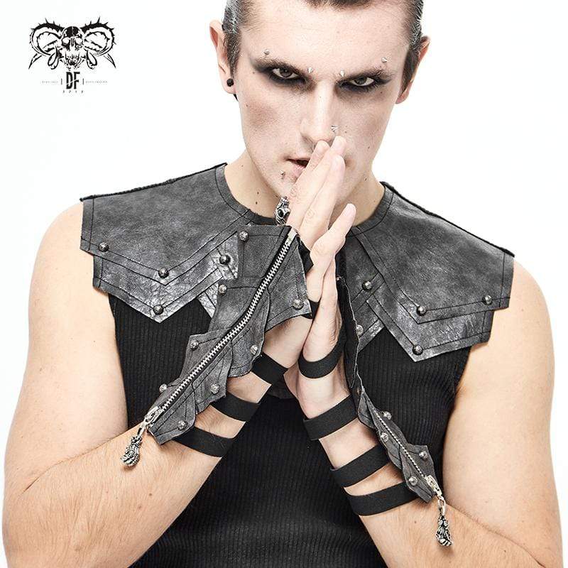 Men's Gothic Rivets Elastic Bandage Black Gloves with Skull Zipper