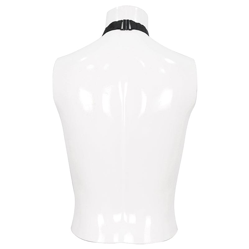 DEVIL FASHION Men's Gothic Rose Feather Necktie with Cross Chain