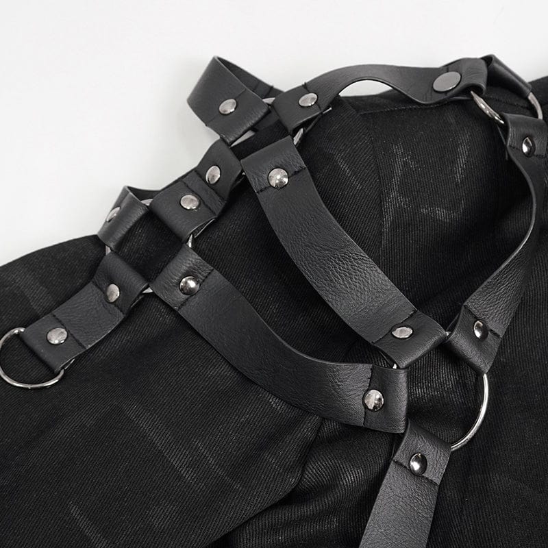 DEVIL FASHION Men's Gothic Stand Collar Asymmetric Coat with Harness