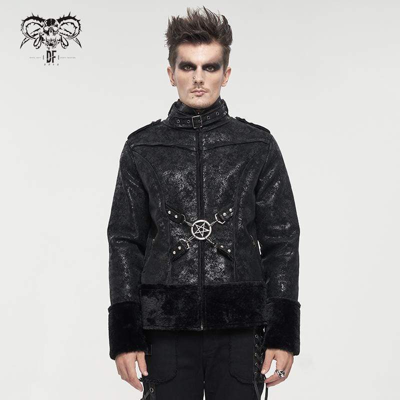 DEVIL FASHION Men's Gothic Stand Collar Buckle Splice Jacket