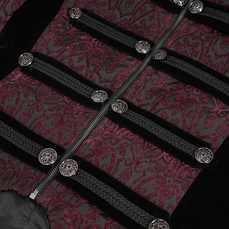 DEVIL FASHION Men's Gothic Stand Collar Embossed Swallow-tailed Coat Red