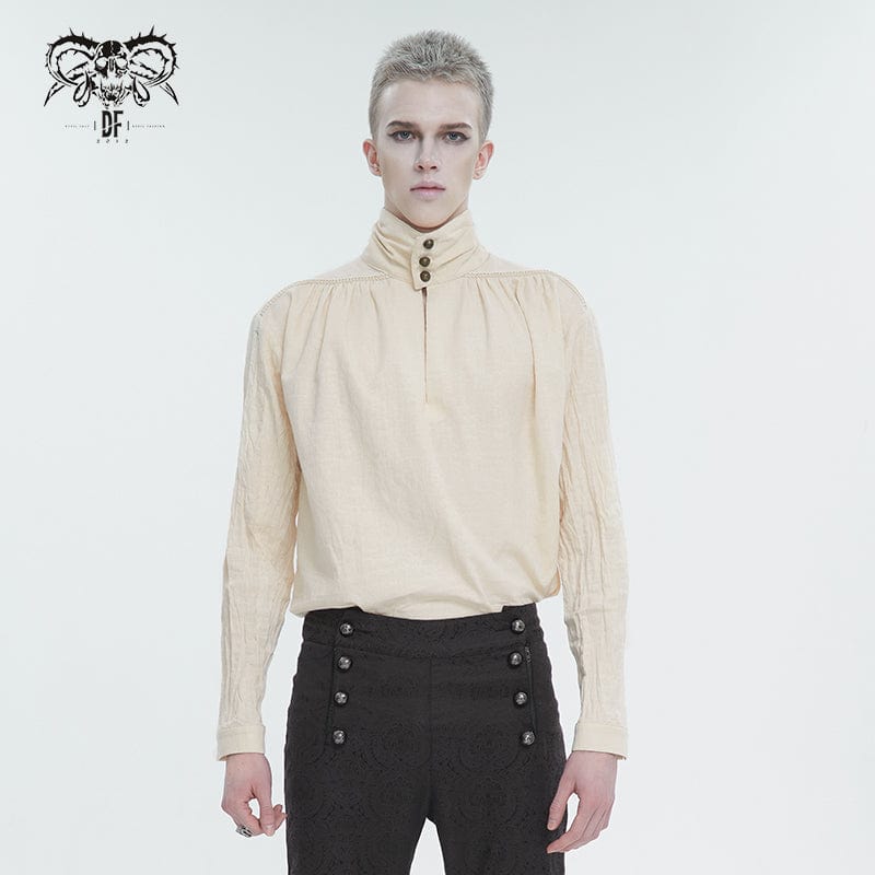 DEVIL FASHION Men's Gothic Stand Collar Ruched Shirt