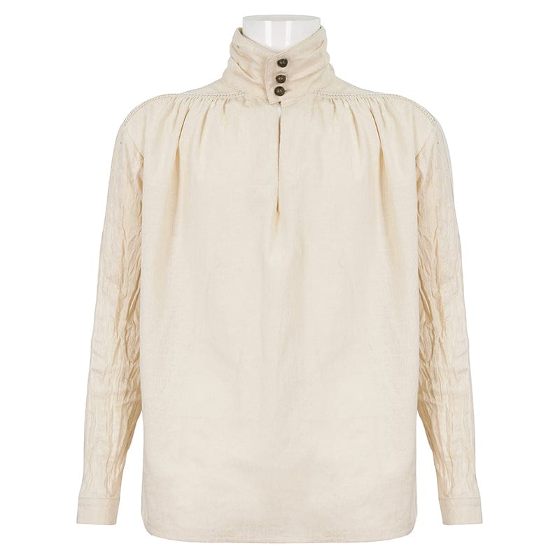 DEVIL FASHION Men's Gothic Stand Collar Ruched Shirt