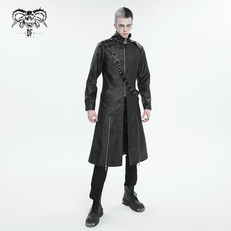 DEVIL FASHION Men's Gothic Stand Collar Split Coat with Strap