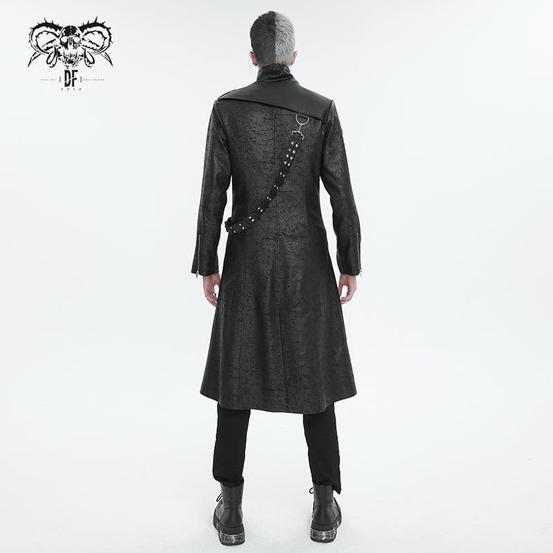 DEVIL FASHION Men's Gothic Stand Collar Split Coat with Strap