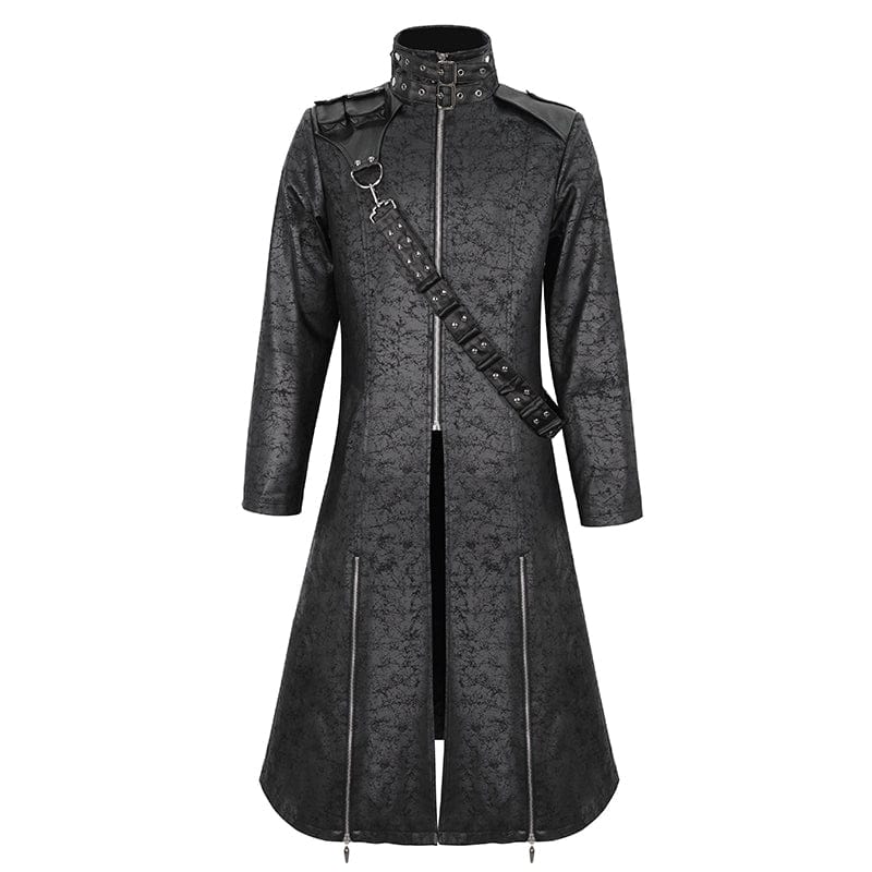 DEVIL FASHION Men's Gothic Stand Collar Split Coat with Strap