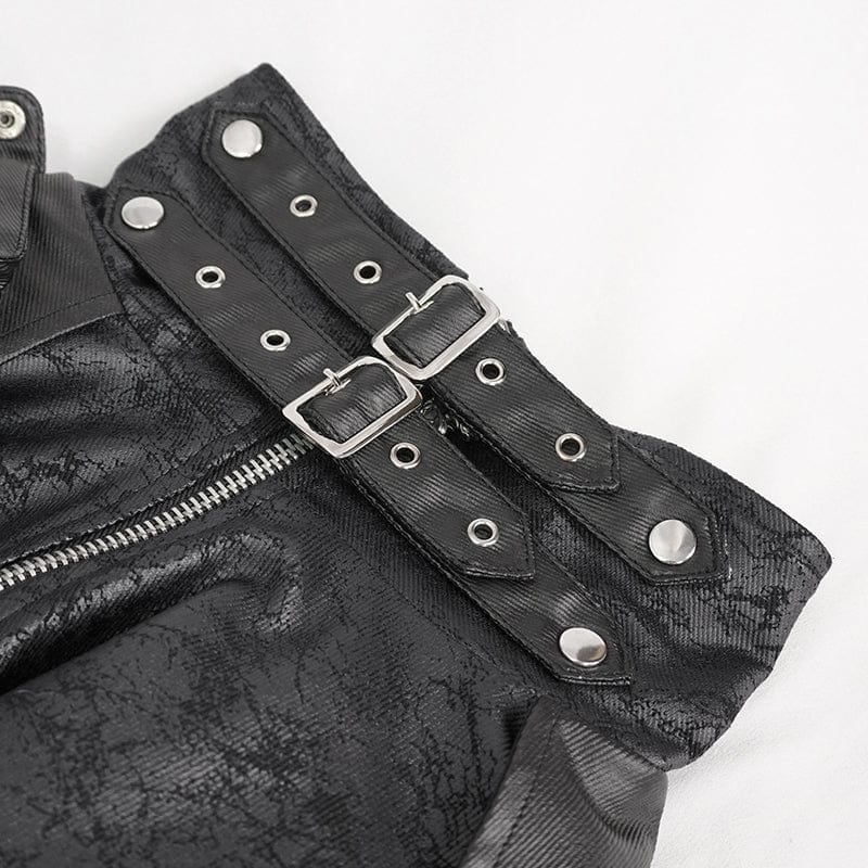 DEVIL FASHION Men's Gothic Stand Collar Split Coat with Strap