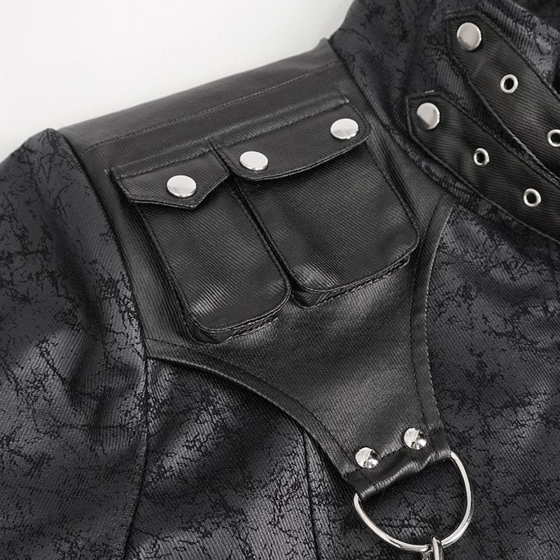 DEVIL FASHION Men's Gothic Stand Collar Split Coat with Strap