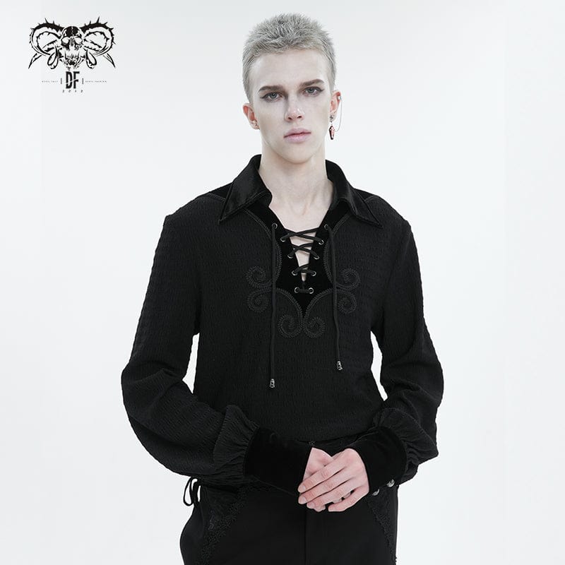 DEVIL FASHION Men's Gothic Strappy Puff Sleeved Shirt