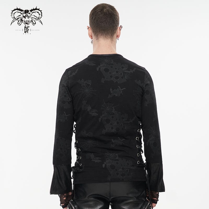 DEVIL FASHION Men's Gothic Strappy Spider Web Printed Shirt