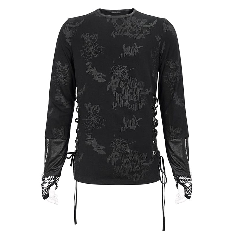 DEVIL FASHION Men's Gothic Strappy Spider Web Printed Shirt