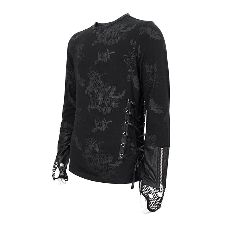 DEVIL FASHION Men's Gothic Strappy Spider Web Printed Shirt