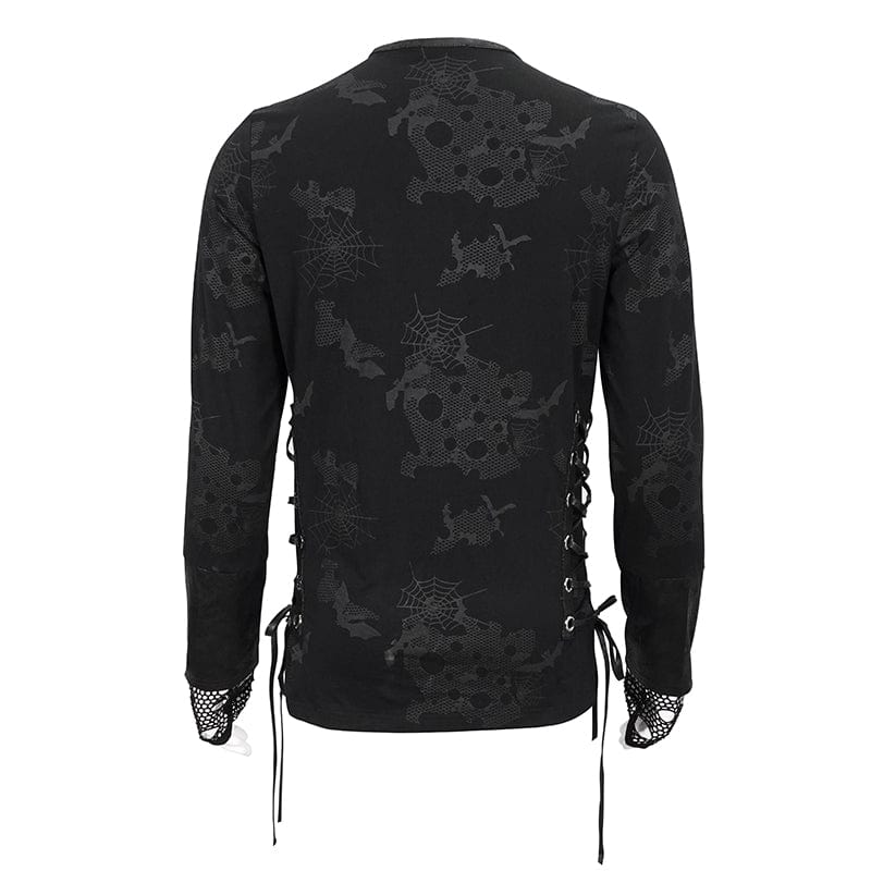 DEVIL FASHION Men's Gothic Strappy Spider Web Printed Shirt