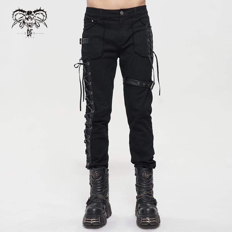 DEVIL FASHION Men's Gothic Strappy Splice Buckle Unedged Pants