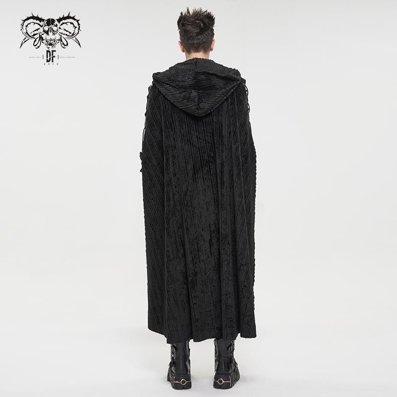 DEVIL FASHION Men's Gothic Strappy Split Buckle Coat with Hood