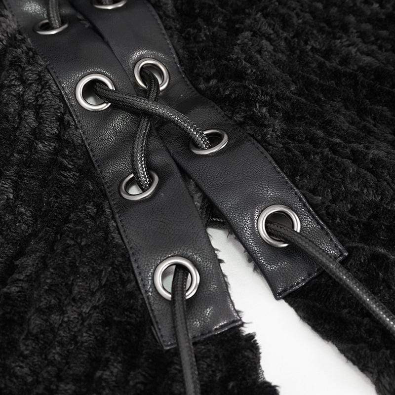 DEVIL FASHION Men's Gothic Strappy Split Buckle Coat with Hood