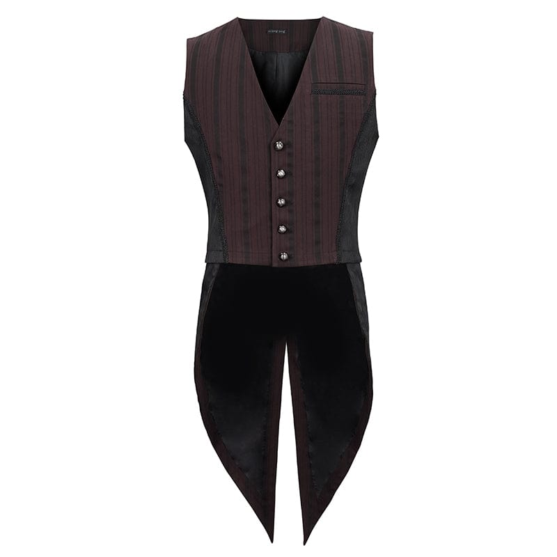 DEVIL FASHION Men's Gothic Stripes Waistcoat Red with Detachable Swallow Tail