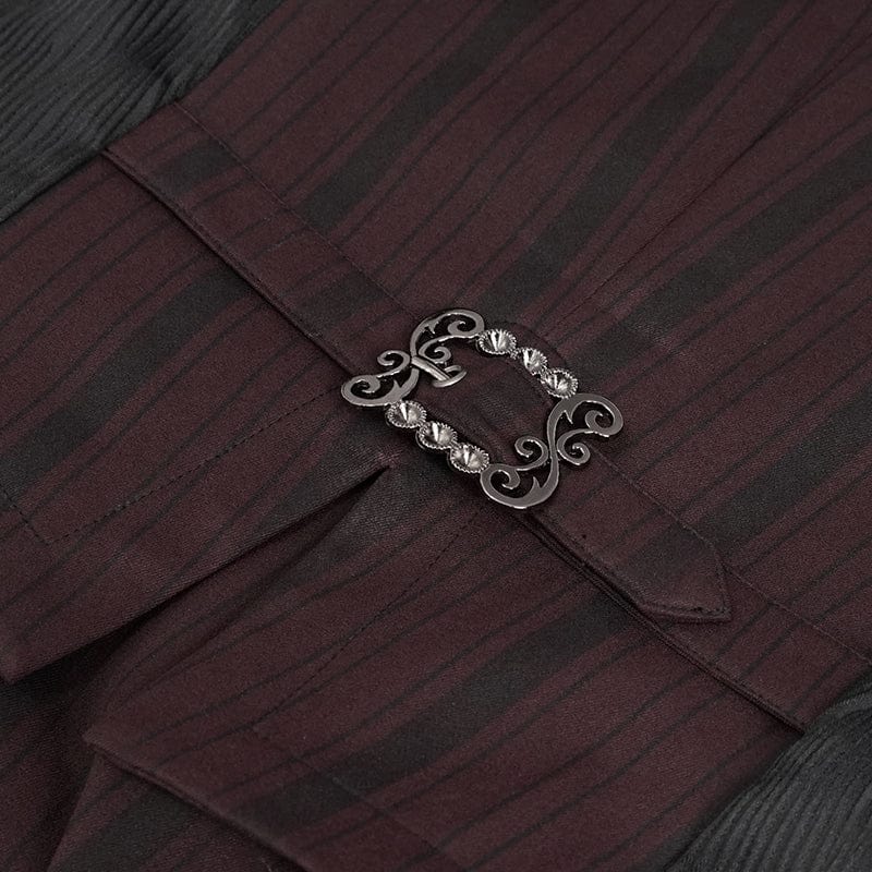 DEVIL FASHION Men's Gothic Stripes Waistcoat Red with Detachable Swallow Tail