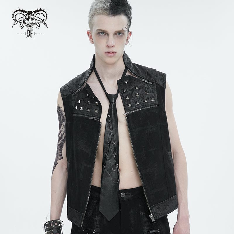 DEVIL FASHION Men's Gothic Studded Faux Leather Necktie