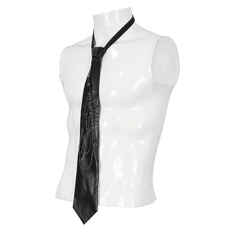 DEVIL FASHION Men's Gothic Studded Faux Leather Necktie