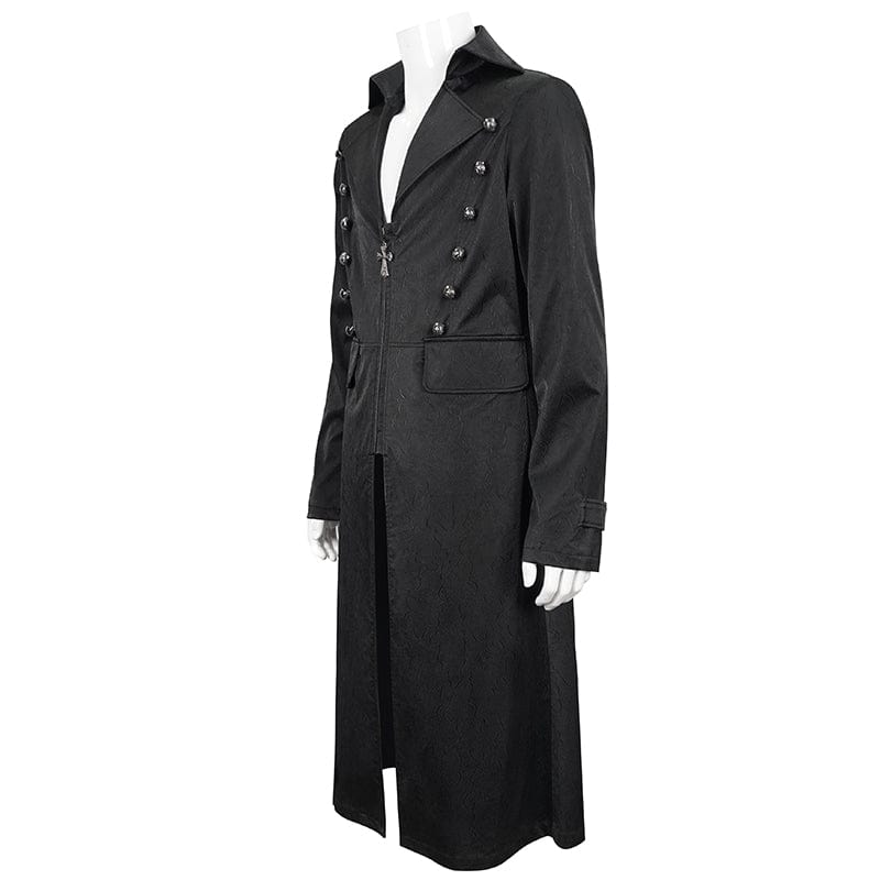 DEVIL FASHION Men's Gothic Turn-down Collar Cross Zipper Coat