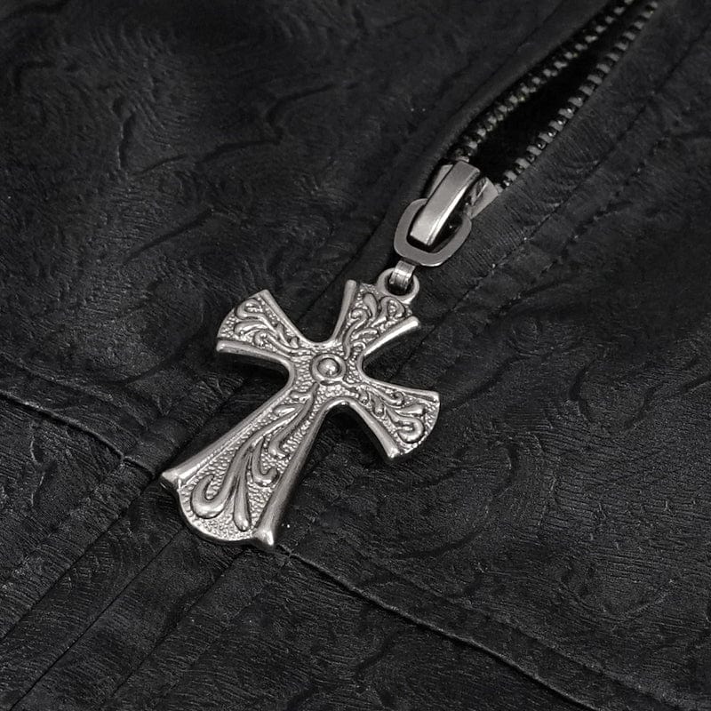 DEVIL FASHION Men's Gothic Turn-down Collar Cross Zipper Coat