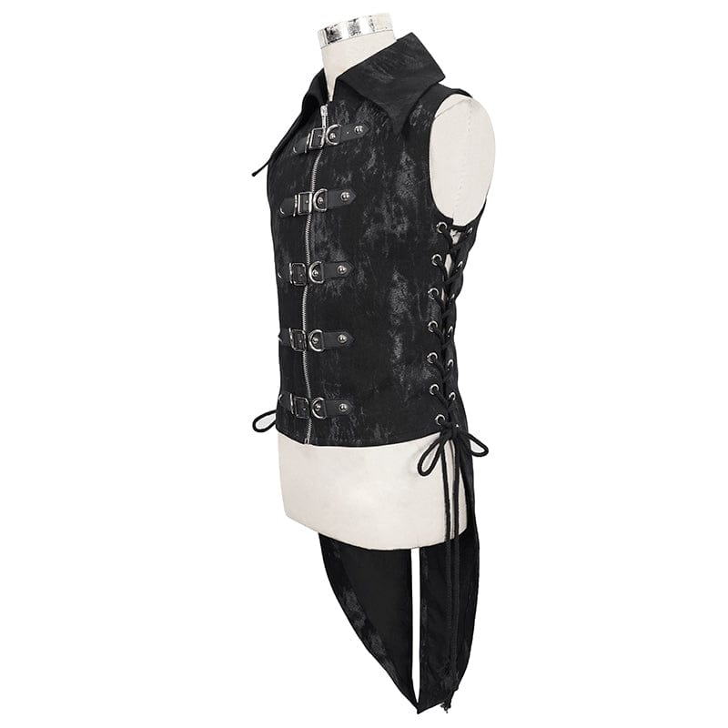 DEVIL FASHION Men's Gothic Turn-down Collar Swallow-tailed Buckles Vest