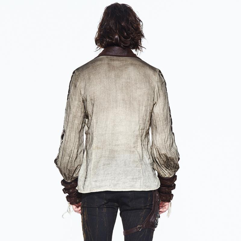 DEVIL FASHION Men's Leather Trimmed Goth Punk Shirt