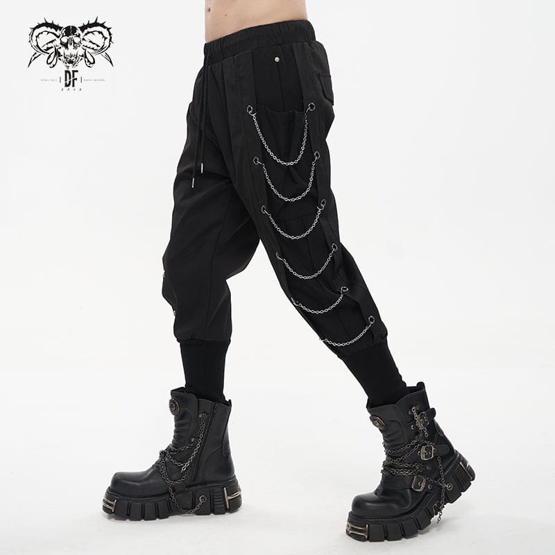 DEVIL FASHION Men's Punk Big-pocket Chains Jogger Pants