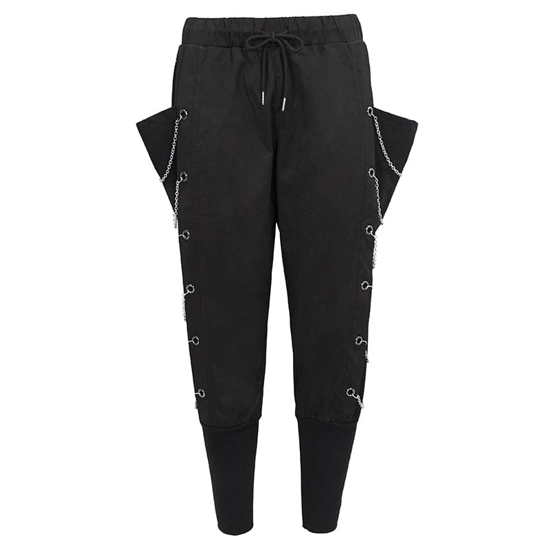 DEVIL FASHION Men's Punk Big-pocket Chains Jogger Pants