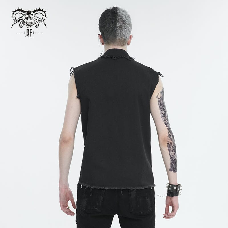 DEVIL FASHION Men's Punk Buckle Splice Unedged Vest