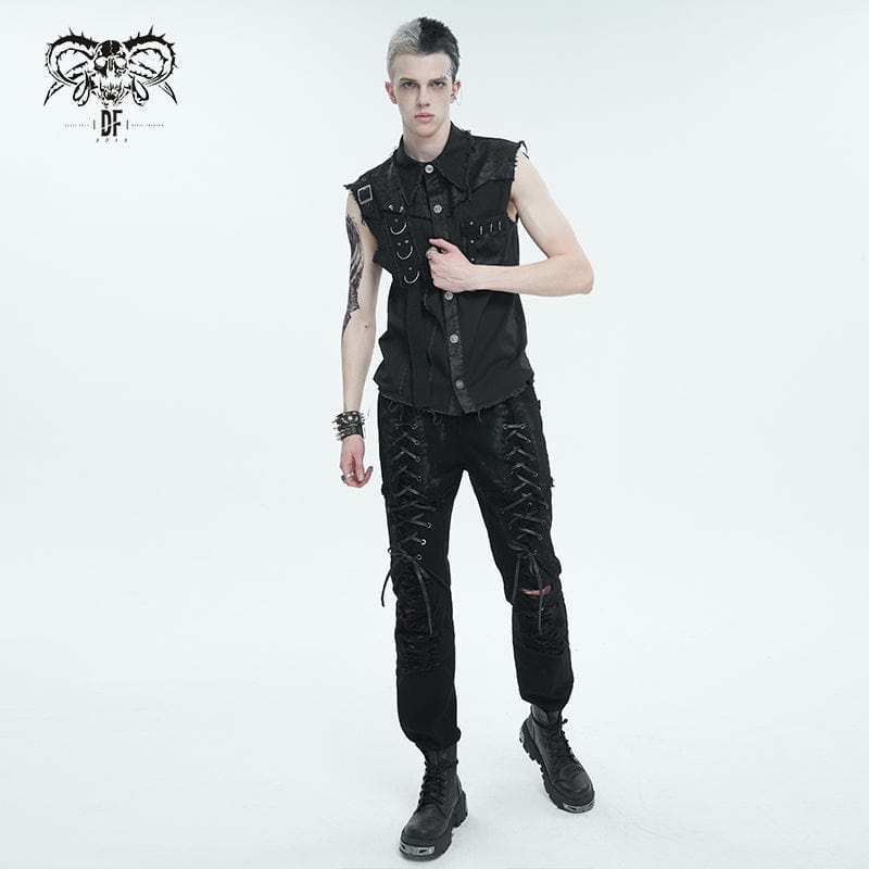 DEVIL FASHION Men's Punk Buckle Splice Unedged Vest
