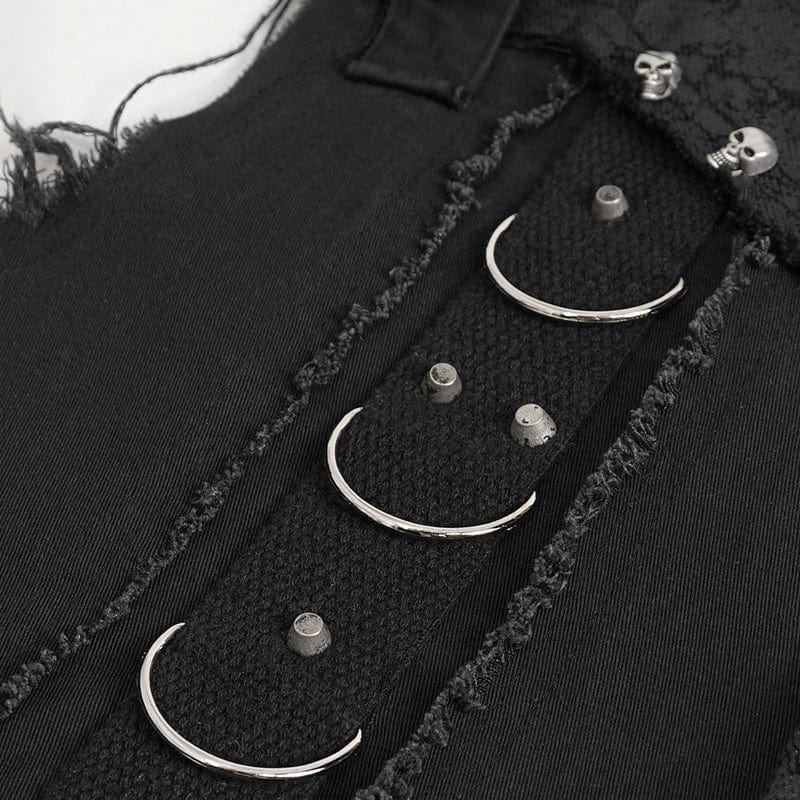 DEVIL FASHION Men's Punk Buckle Splice Unedged Vest