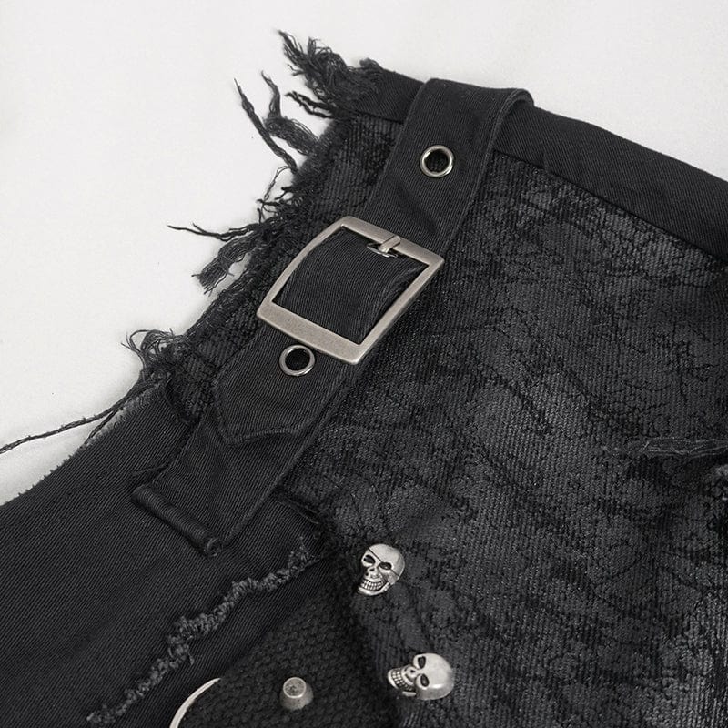 DEVIL FASHION Men's Punk Buckle Splice Unedged Vest