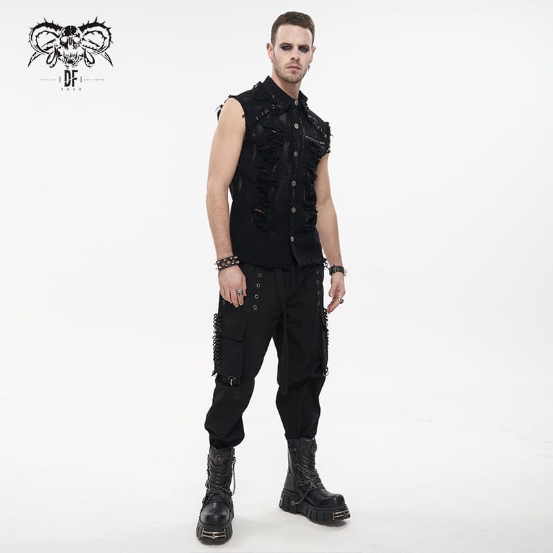 DEVIL FASHION Men's Punk Distressed Ripped Unedged Vest