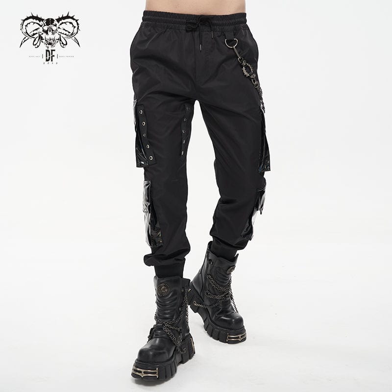 DEVIL FASHION Men's Punk Multi-pocket Jogger Pants with Chain