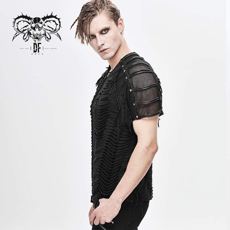 DEVIL FASHION Men's Punk Ripped Mesh T-shirts