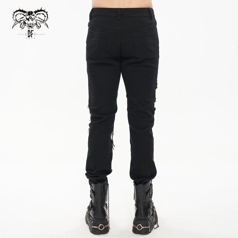 DEVIL FASHION Men's Punk Skeleton Printed Ripped Pants