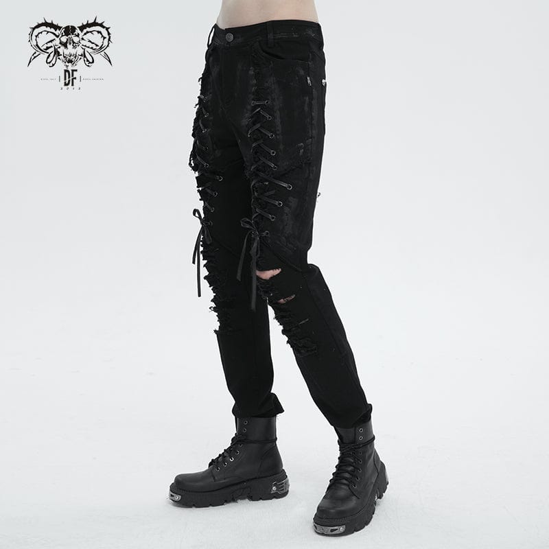 DEVIL FASHION Men's Punk Strappy Distressed Pants