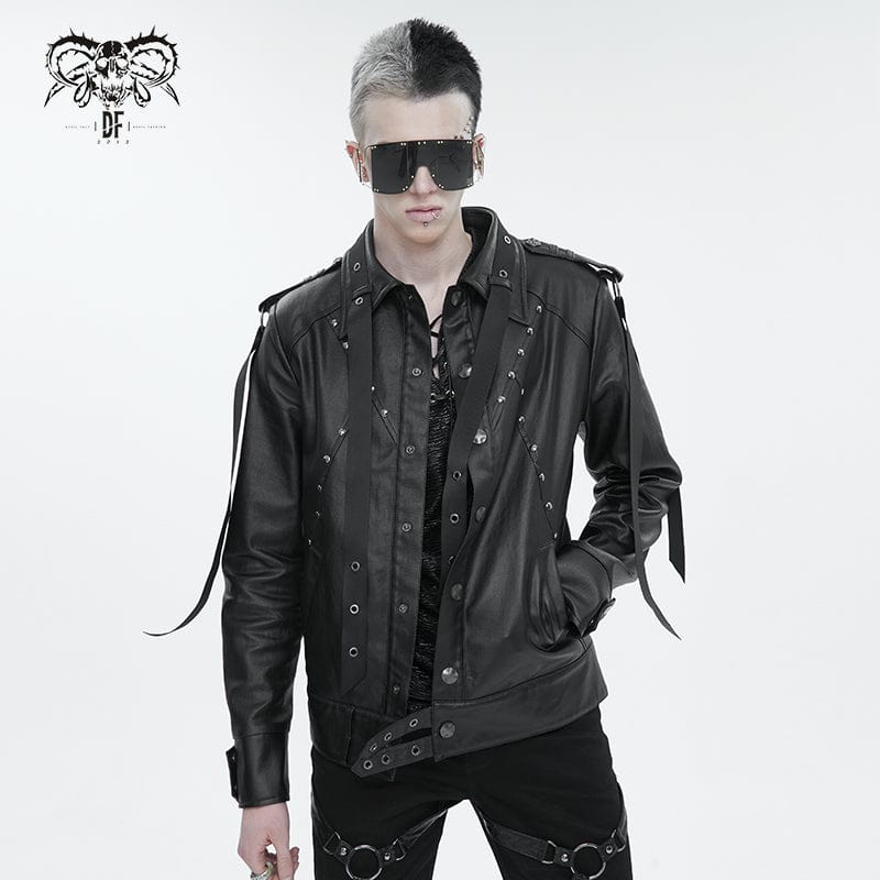 DEVIL FASHION Men's Punk Studded Strap Jacket
