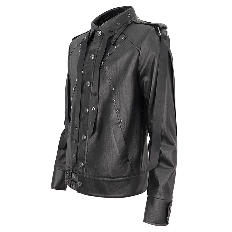 DEVIL FASHION Men's Punk Studded Strap Jacket