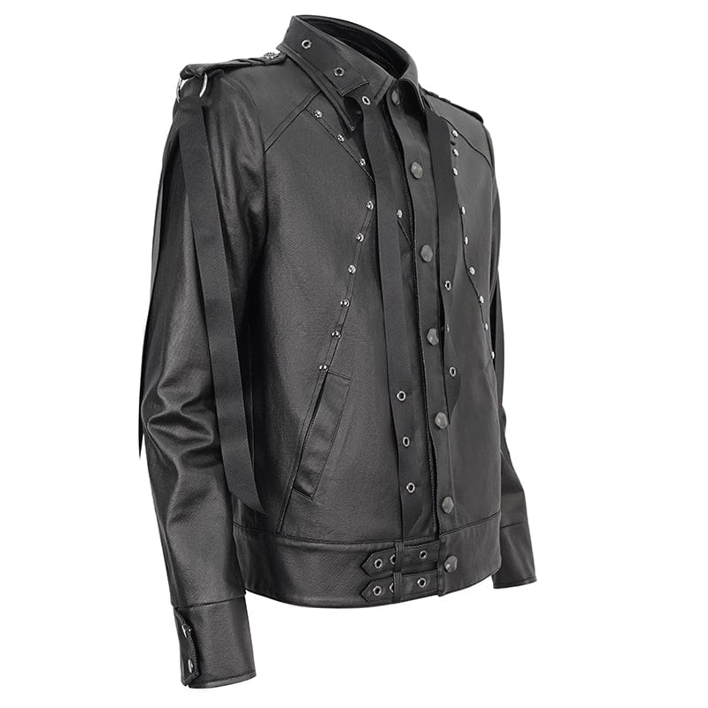 DEVIL FASHION Men's Punk Studded Strap Jacket